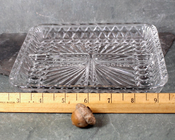 1950s Luncheon Divided Glass Dish | Clear Glass Trinket Tray, Vanity Organizer, or Condiment Serving Piece | Bixley Shop