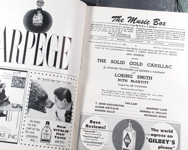RARE! 1955 Solid Gold Cadillac Broadway Playbill | Music Box Theatre | January 17, 1955 | George S. Kaufman | Vintage Broadway Memorabilia