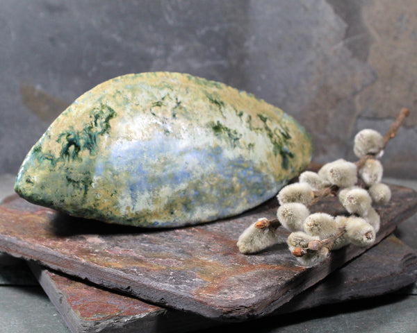 Seed Pod Sculpture | Art Sculpture | Hand Glazed Blue/Grey/Green Seed Pod