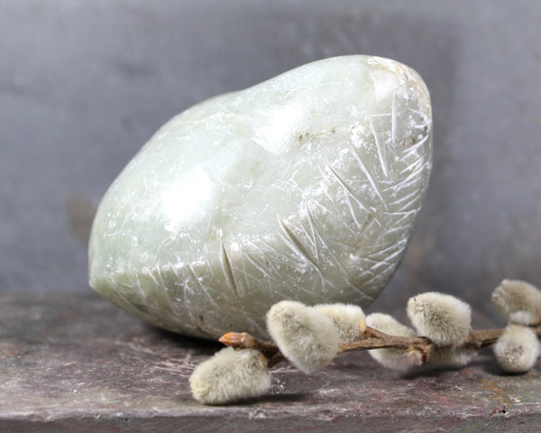 Seed Pod Stone Sculpture | Art Sculpture | Hand Carved Sea Foam Green Quartz-like Seed Pod