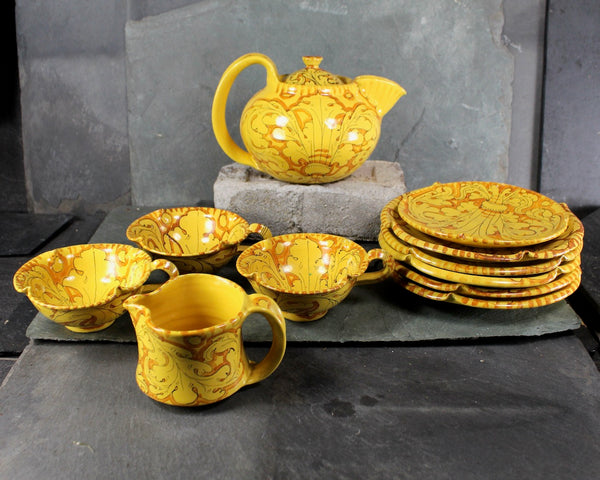 16 Piece Ciaurro Orvieto #776 Italy Majolica Tea Set | 10 Hand Painted Pieces Without Chips Including Teapot & 3 Cups Plus 6 "Bonus" Pieces