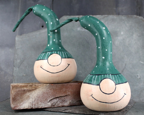 Vintage Elf Gourd Decoration | Hand-Painted Christmas Gourd | 1992 Potbellies Painted Gourd