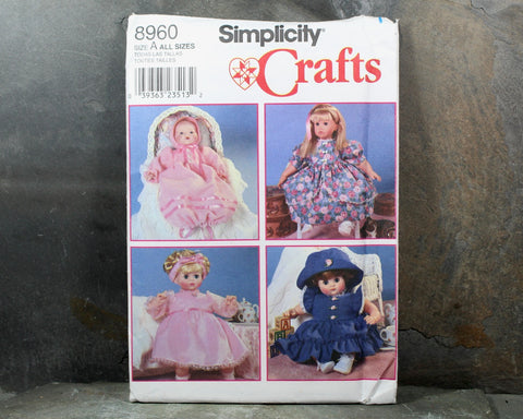 1999 Simplicity Crafts #8960 Doll Clothing Pattern | UNCUT and Factory Folded | Size A Vintage Sewing Pattern