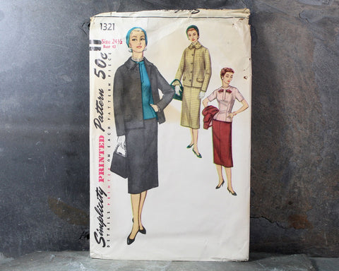 1955 Simplicity #1321 Suit Pattern | Size 24 1/2/Bust 43" | COMPLETE Cut Pattern in Original Envelope