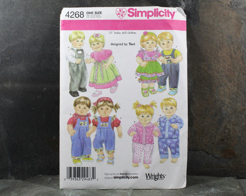 2006 Simplicity #4268 Baby Doll Clothes Pattern | Cut, COMPLETE and Factory Folded | Vintage Sewing Pattern