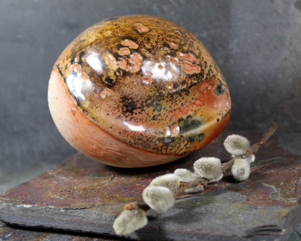 Seed Pod Sculpture | Art Sculpture | Hand Glazed Orange and Brown Seed Pod | Heavy Sculpture 1 Pound