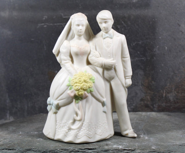 Porcelain Bride & Groom Cake Topper | Blanc de Chine with Hand Painted Accents | Vintage Cake Topper | Vintage Bridal Accessory