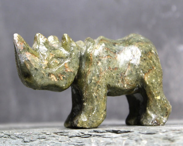 Hand Carved Stone Rhinoceros | Collectible Stone Figurine | Carved Stone Rhino