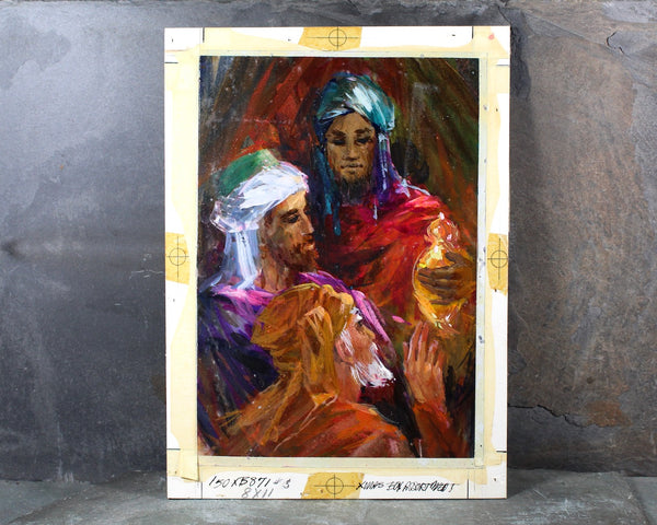 VERY RARE! ORIGINAL Acrylic Painting by Artist Shu Dick Ju | 1960s/70s Original Three Wise Men Christmas Card Art | Greeting Card Art