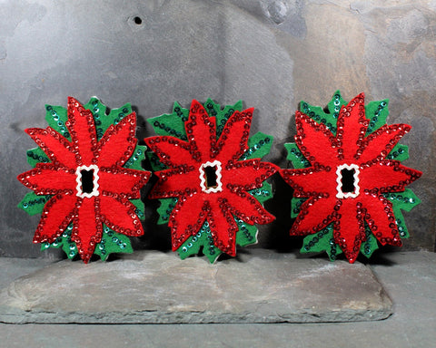 Unique, Vintage Christmas Felt Light Switch Covers | Circa 1960s/70s | Handmade Poinsettia Light Switch Covers