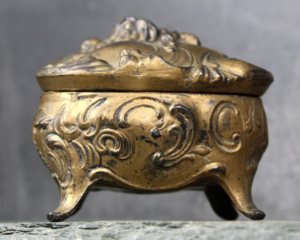 Jennings Brothers Floral Casket Jewelry Box | Gold Gilt Footed Art Nouveau Ornate Small Jewelry Box | Jennings Brothers 1123 Ring Box