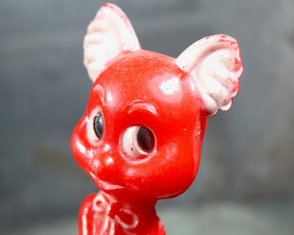 FOR CAT LOVERS! Vintage Hard Plastic Red Cat Toy | 1950s Cat Shaker Toy | Possibly Knickerbocker