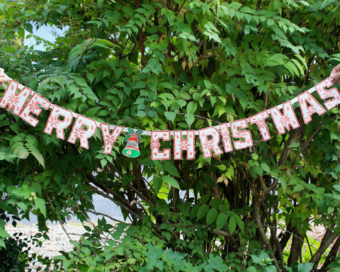 MERRY CHRISTMAS Vintage Garland from the 1950s | Foil-Embossed 60" Letter Garland | Mid-Century Christmas Garland | Bixley Shop