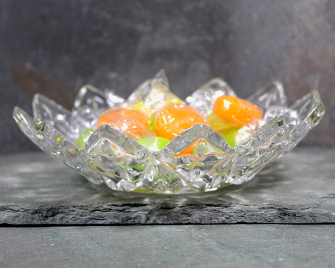 Federal Glass Berry Bowl Lotus Flower Design | Vintage Pressed Glass Trinket Dish | Bixley Shop