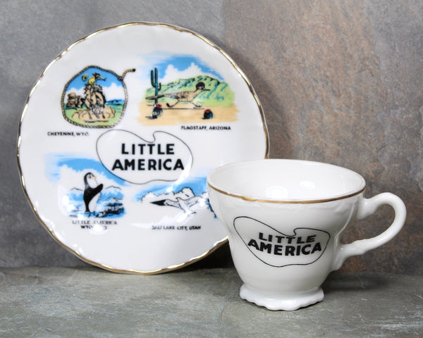 Vintage Souvenir Little America Cup and Saucer | Arizona, Utah, and Wyoming Souvenir | Keloin's Treasures Demitasse Cup & Saucer | Bixley Shop