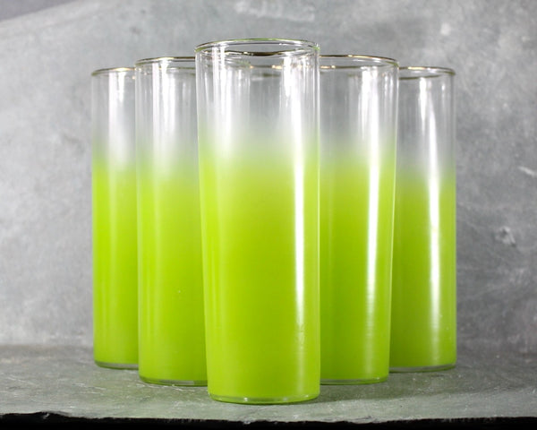 Set of 6 Vintage Ombre Highball Glasses | Celery Green Mid-Century Barware | 12oz Glasses | Retro Collins Glasses | Bixley Shop