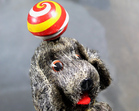 Vintage Wind Up Dog | Twisty Circus Dog Toy with Spinning Ball on His Head | Partially Working - Over-Wound | Made in Japan |Bixley Shop