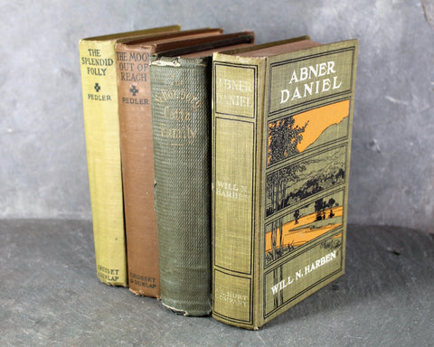 Set of 4 Antique Books for Library Decor | Chronicles of the Schonberg-Cotta Family | Margaret Pedler 2 Volumes | Abner Daniel | Bixley