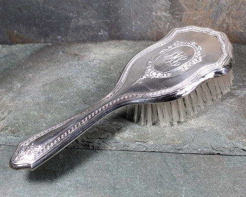 Antique Sterling Silver Hair Brush | Monogramed Sterling Brush Refurbished with Nylon Bristles | Antique Vanity | Bixley Shop
