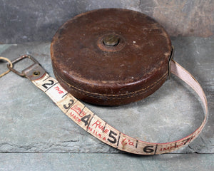 Vintage Sterling Linen Measuring Tape | The Lufkin Rule Co 50 ft Measuring Tape with Leather Case | Vintage Tools | Bixley Shop