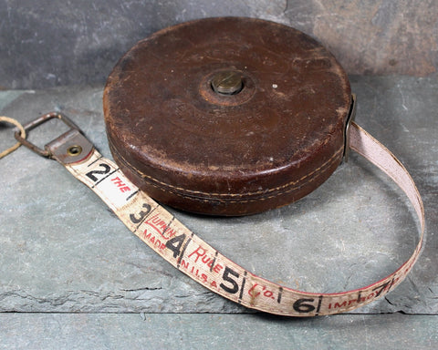 Vintage Sterling Linen Measuring Tape | The Lufkin Rule Co 50 ft Measuring Tape with Leather Case | Vintage Tools | Bixley Shop