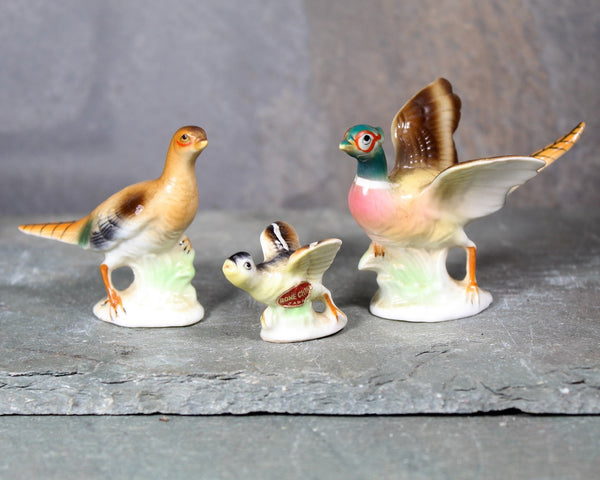 Mid-Century SHIKEN Pheasant Family Figurines | Set of 3 Bone China Figures | Beautifully Detailed | Made in Japan | Bixley Shop
