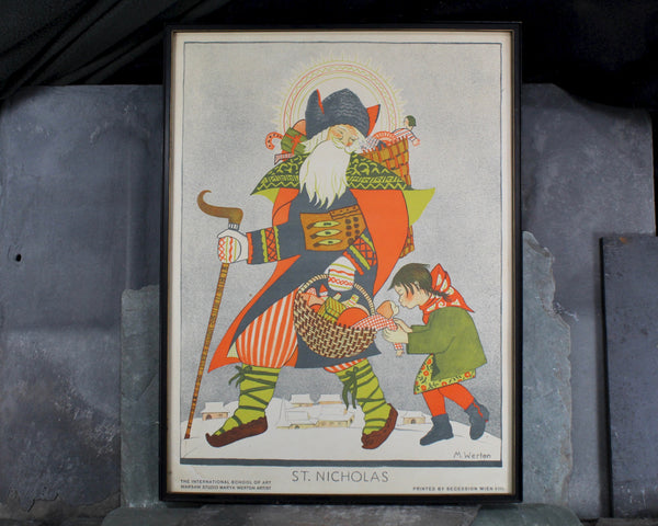 Marya Werten Antique Poster | "St. Nicholas" | The International School of Art Warsaw | Framed Antique Art  14.5" x 19" | Bixley Shop