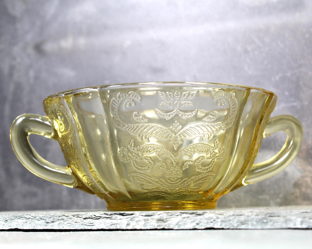 Antique Amber Depression Glass Candy Dish with Handles | Small 