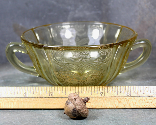Antique Amber Depression Glass Candy Dish with Handles | Small Amber Depression Glass Bowl | 1930s