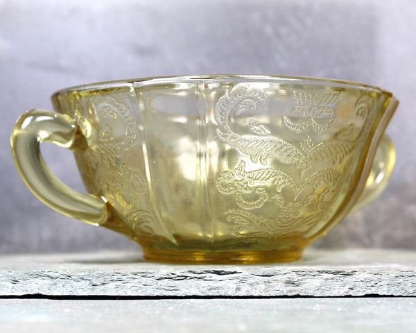 Antique Amber Depression Glass Candy Dish with Handles | Small Amber Depression Glass Bowl | 1930s
