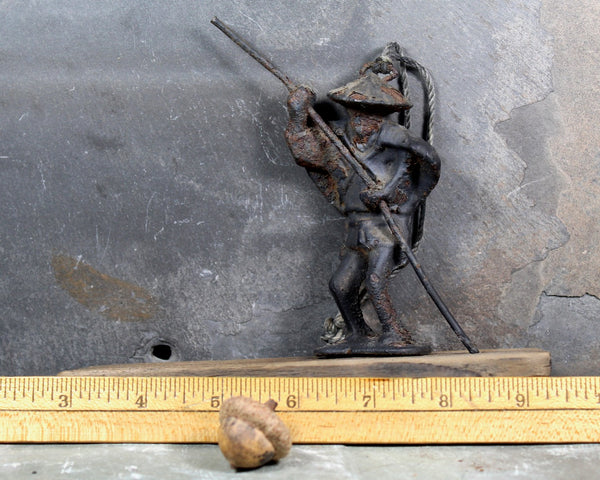 Antique Cast Iron Figure | Asian Fisherman with Pole | Fisherman on Wooden Plank | Distressed Cast Iron Hanging Figurine