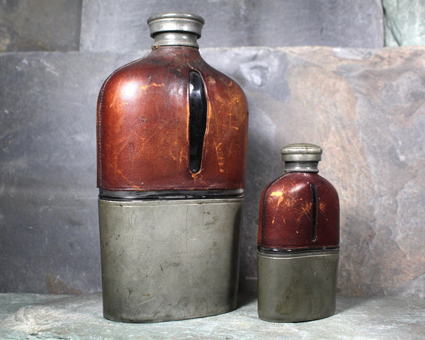 RARE! Civil War Antique Olry & Co Flask with Leather and Metal | 1860s Civil War Flasks | Your Choice | Bixley Shop