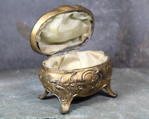 Jennings Brothers Floral Casket Jewelry Box | Gold Gilt Footed Art Nouveau Ornate Small Jewelry Box | Jennings Brothers 1123 Ring Box