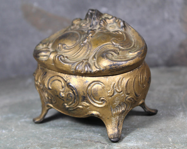 Jennings Brothers Floral Casket Jewelry Box | Gold Gilt Footed Art Nouveau Ornate Small Jewelry Box | Jennings Brothers 1123 Ring Box