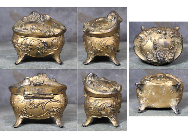 Jennings Brothers Floral Casket Jewelry Box | Gold Gilt Footed Art Nouveau Ornate Small Jewelry Box | Jennings Brothers 1123 Ring Box