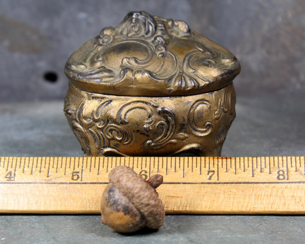 Jennings Brothers Floral Casket Jewelry Box | Gold Gilt Footed Art Nouveau Ornate Small Jewelry Box | Jennings Brothers 1123 Ring Box