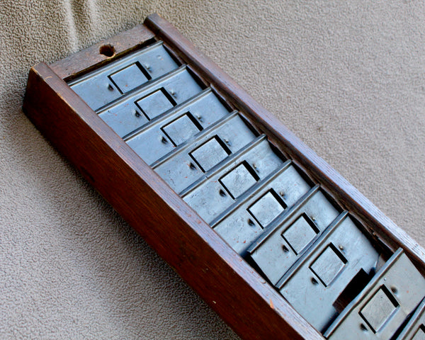 Antique Time Card Holder | Oak Wall Hanging | Holds Envelopes or Ephemera | 25 Slot Time Card Box