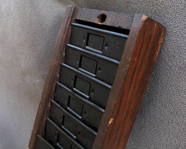 Antique Time Card Holder | Oak Wall Hanging | Holds Envelopes or Ephemera | 25 Slot Time Card Box