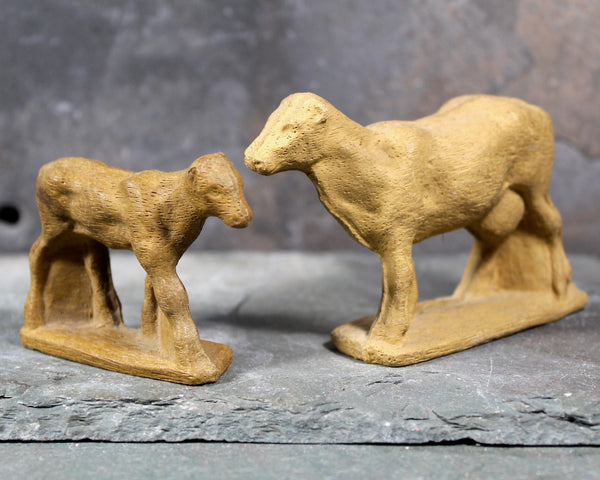 Set of 4 Antique Rubber Animal Toys | Horses and Cows | Vintage Toy Figures