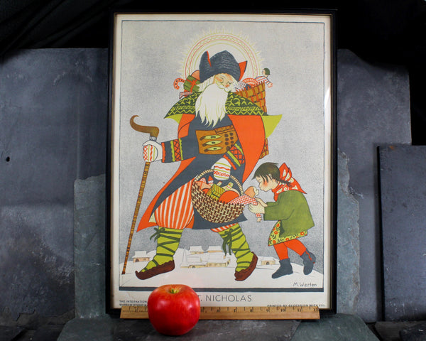Marya Werten Antique Poster | "St. Nicholas" | The International School of Art Warsaw | Framed Antique Art  14.5" x 19" | Bixley Shop