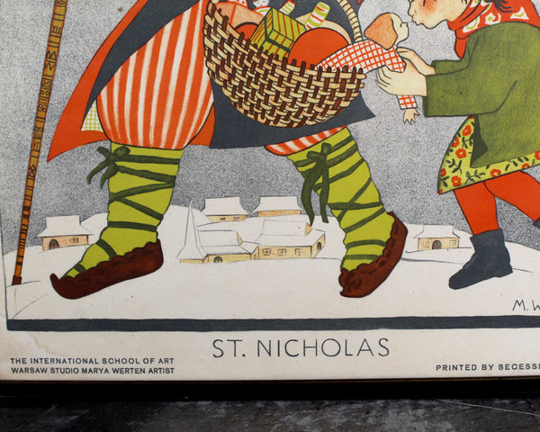 Marya Werten Antique Poster | "St. Nicholas" | The International School of Art Warsaw | Framed Antique Art  14.5" x 19" | Bixley Shop