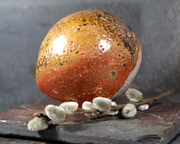 Seed Pod Sculpture | Art Sculpture | Hand Glazed Orange and Brown Seed Pod | Heavy Sculpture 1 Pound