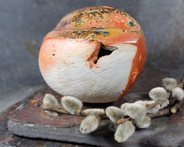 Seed Pod Sculpture | Art Sculpture | Hand Glazed Orange and Brown Seed Pod | Heavy Sculpture 1 Pound