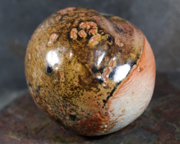 Seed Pod Sculpture | Art Sculpture | Hand Glazed Orange and Brown Seed Pod | Heavy Sculpture 1 Pound