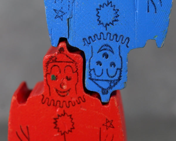 Vintage Bill Ding Wooden Clown Building Blocks | 1960s | Set of 14 Bill Ding Blocks | Bixley Shop