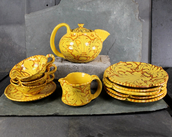16 Piece Ciaurro Orvieto #776 Italy Majolica Tea Set | 10 Hand Painted Pieces Without Chips Including Teapot & 3 Cups Plus 6 "Bonus" Pieces
