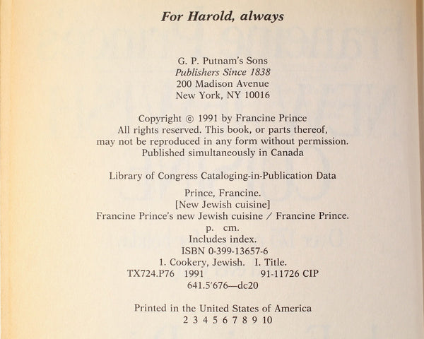 Francine Prince's New Jewish Cuisine | 1991 Jewish Cookbook | Hanukkah | Passover | Bixley Shop