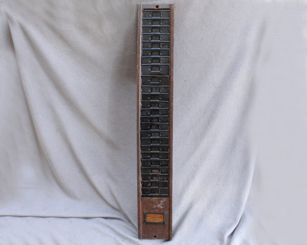 Antique Time Card Holder | Oak Wall Hanging | Holds Envelopes or Ephemera | 25 Slot Time Card Box