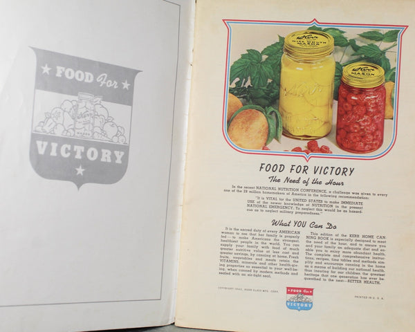 RARE! Kerr Home Canning Book: Food for Victory Cookbook | 1942 World War II Homefront Cookbook | Natural Food Preservation | Bixley Shop