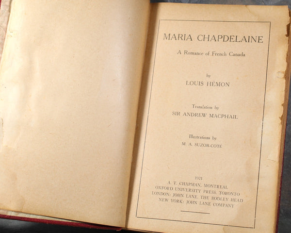 Marie Chapdelaine: A Romance of French Canada | 1921 Antique Novel | First American Edition | Bixley Shop